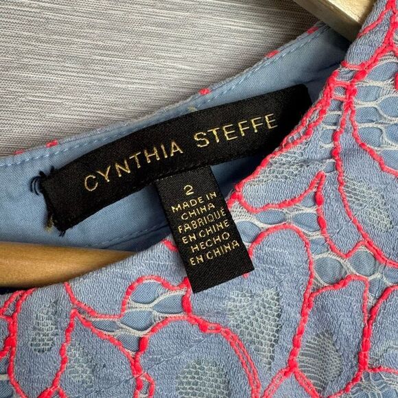 CYNTHIA STEFFE SLEEVELESS PLACID BLUE LACE SHIFT DRESS size 2 - Picture 5 of 9